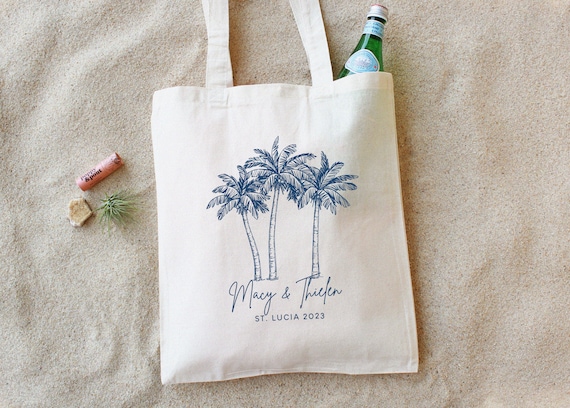 Wedding Welcome Tote Wedding Welcome Bag Destination Wedding Tote  Tropical Wedding Favor Personalized Wedding Favors Palm Tree Bag