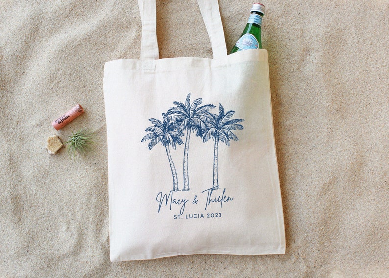 Wedding Welcome Tote Wedding Welcome Bag Destination Wedding Tote Tropical Wedding Favor Personalized Wedding Favors Palm Tree Bag image 1