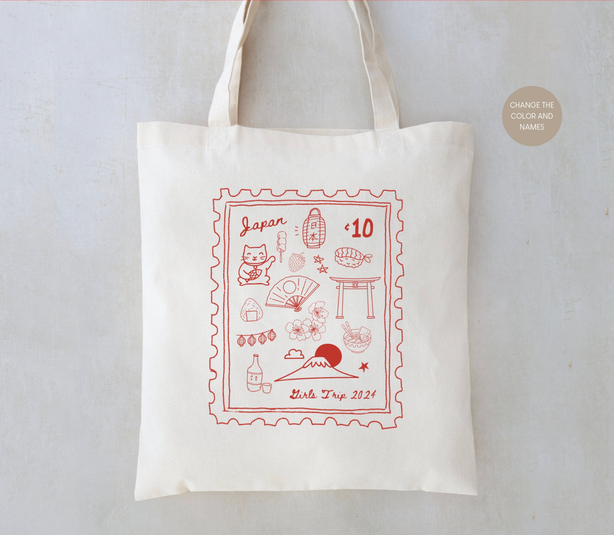 Custom Japan Stamp Tote Bag: Wedding & Bachelorette Favor - Etsy