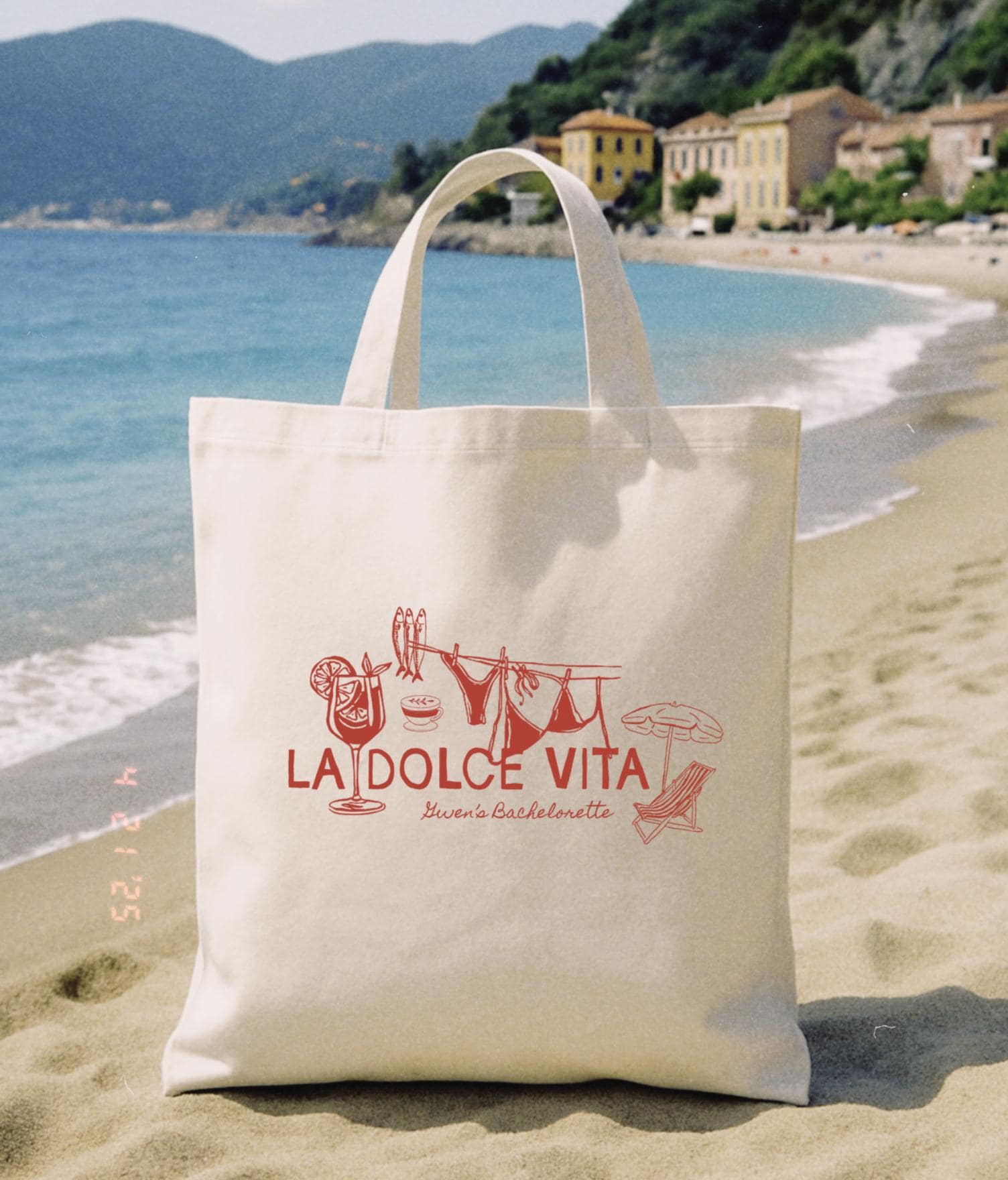 Customized Hand Drawn Italy Tote Bag - La Dolce Vita Welcome Bag - Italy Wedding Bags - Custom Italy Graphics Tote - Welcome Bags For Guests