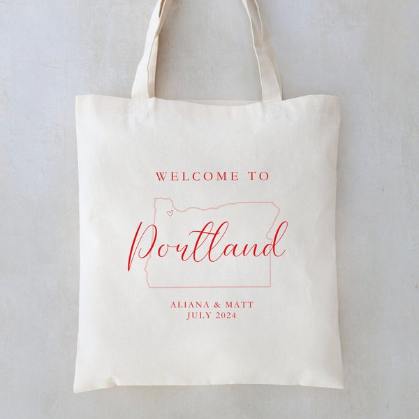 Oregon Wedding Tote - Oregon Wedding Guest Favor - Portland Wedding Tote - State Outline Tote - Wedding Welcome - Lake Oswego Wedding Tote