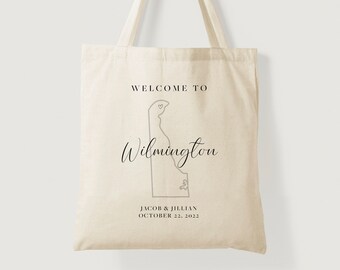Delaware Wedding Tote - Delaware Wedding Guest Favor - Wilmington Wedding Totes - State Outline Totes - Wedding Welcome Bags - Wedding Totes