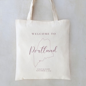 Maine Wedding Tote - Maine Wedding Guest Favor - Portland Wedding Tote - State Outline Tote - Wedding Welcome Bag - Acadia Wedding Tote