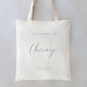 Illinois Wedding Tote - Illinois Wedding Guest Favor - Chicago Wedding Tote - State Outline Tote - Wedding Welcome Bag - Wedding Tote