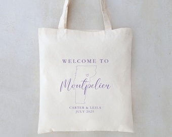 Vermont Wedding Welcome Tote Bag: Personalized State Outline Favor
