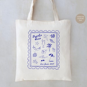 Puerto Rico Stamp tote - PR Bachelorette Totes - Puerto Rico Wedding Totes - PR Tote Bag - Puerto Rico Bachelorette Bag - San Juan Bach Bag