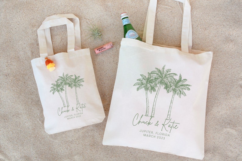 Palm Tree Tote Wedding Welcome Bag Custom Wedding Tote Bachelorette Gift Destination Wedding Tote Custom Tote Beach Wedding image 1