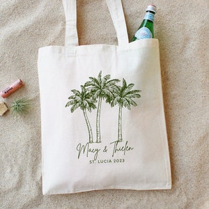 Wedding Welcome Tote Wedding Welcome Bag Destination Wedding Tote Tropical Wedding Favor Personalized Wedding Favors Palm Tree Bag image 2