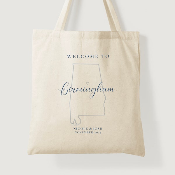 Alabama Wedding Tote - Alabama Wedding Favor - Birmingham Wedding Favor - Alabama Wedding Guest Favors - Wedding Welcome Tote - State Totes