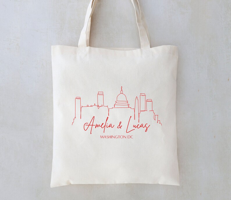 Washington DC Skyline Tote Washington DC Wedding Guest Favor Washington DC Welcome Tote State Outline Tote Wedding Welcome Tote Bag image 2