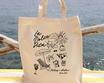 Hand-Drawn Italy Tote Bag: Custom La Dolce Vita Wedding Welcome Bag