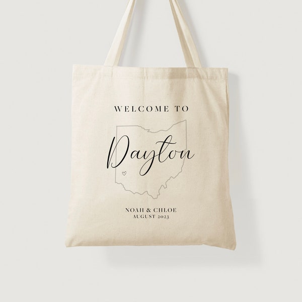 Ohio Wedding Tote - Ohio Wedding Guest Favor - Dayton Wedding Tote - State Outline Tote Bag - Wedding Welcome Tote - Cincinnati Wedding Tote