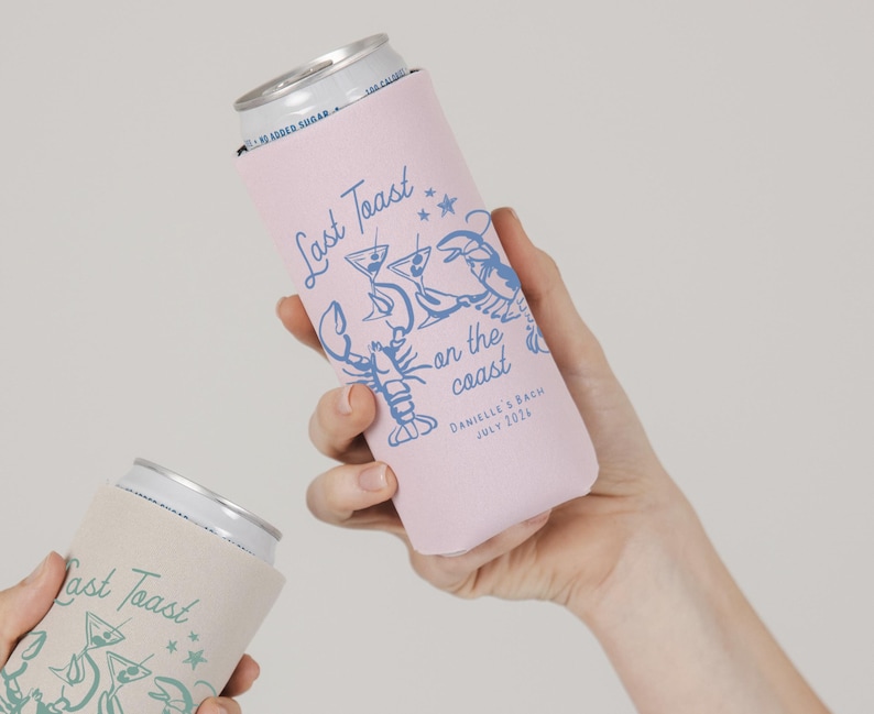 Last Toast On The Coast Lobster Can Cooler: Custom Bachelorette Party Can Coolers or Wedding Party Favors image 1
