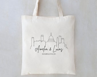 Washington DC Skyline Tote - Washington DC Wedding Guest Favor - Washington DC Welcome Tote - State Outline Tote - Wedding Welcome Tote Bag