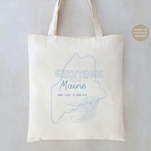 Maine Wedding Tote - Maine Wedding Guest Favor - Portland Wedding Tote - State Outline Tote - Wedding Welcome Bag - Acadia Wedding Tote