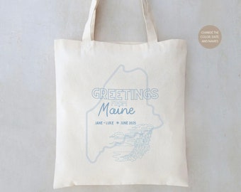 Maine Wedding Welcome Tote Bag: State Outline Favor
