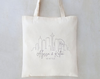 Seattle Skyline Wedding Tote Bag: Personalized Welcome Favor