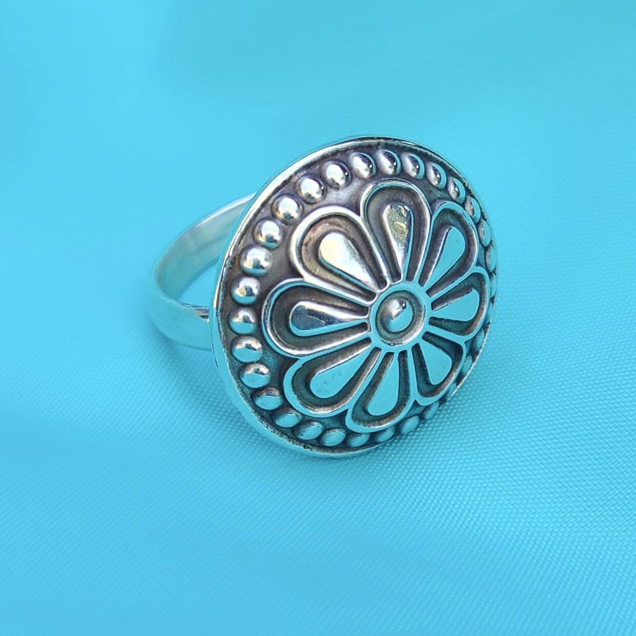 Sterling Silver Large Concho Flower Statement Ring Sterling Etsy