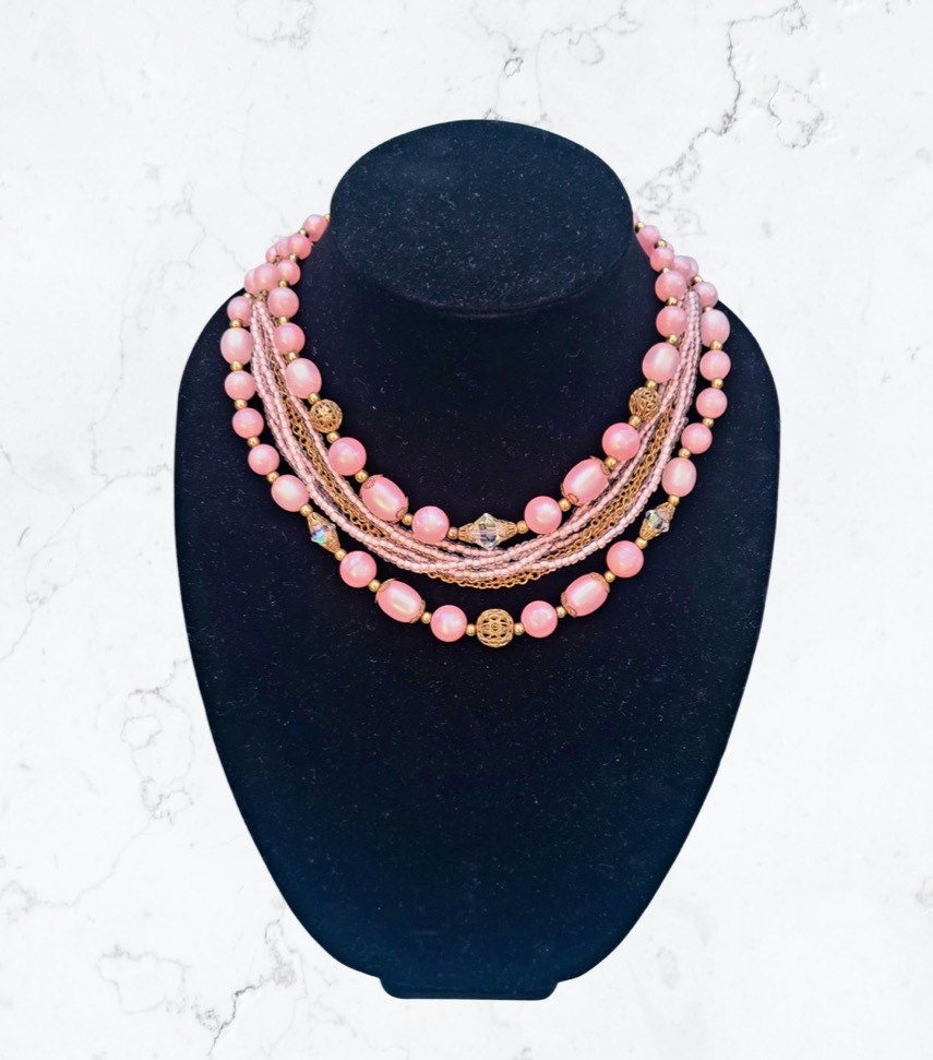 Collier Vintage Pâte De Verre Années 1950 - 62 Cm, Passe-tête, Qualité Exceptionnelle