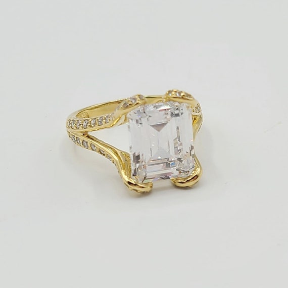 14k Yellow Gold Simulated CZ Emerald Cut Diamond … - image 1