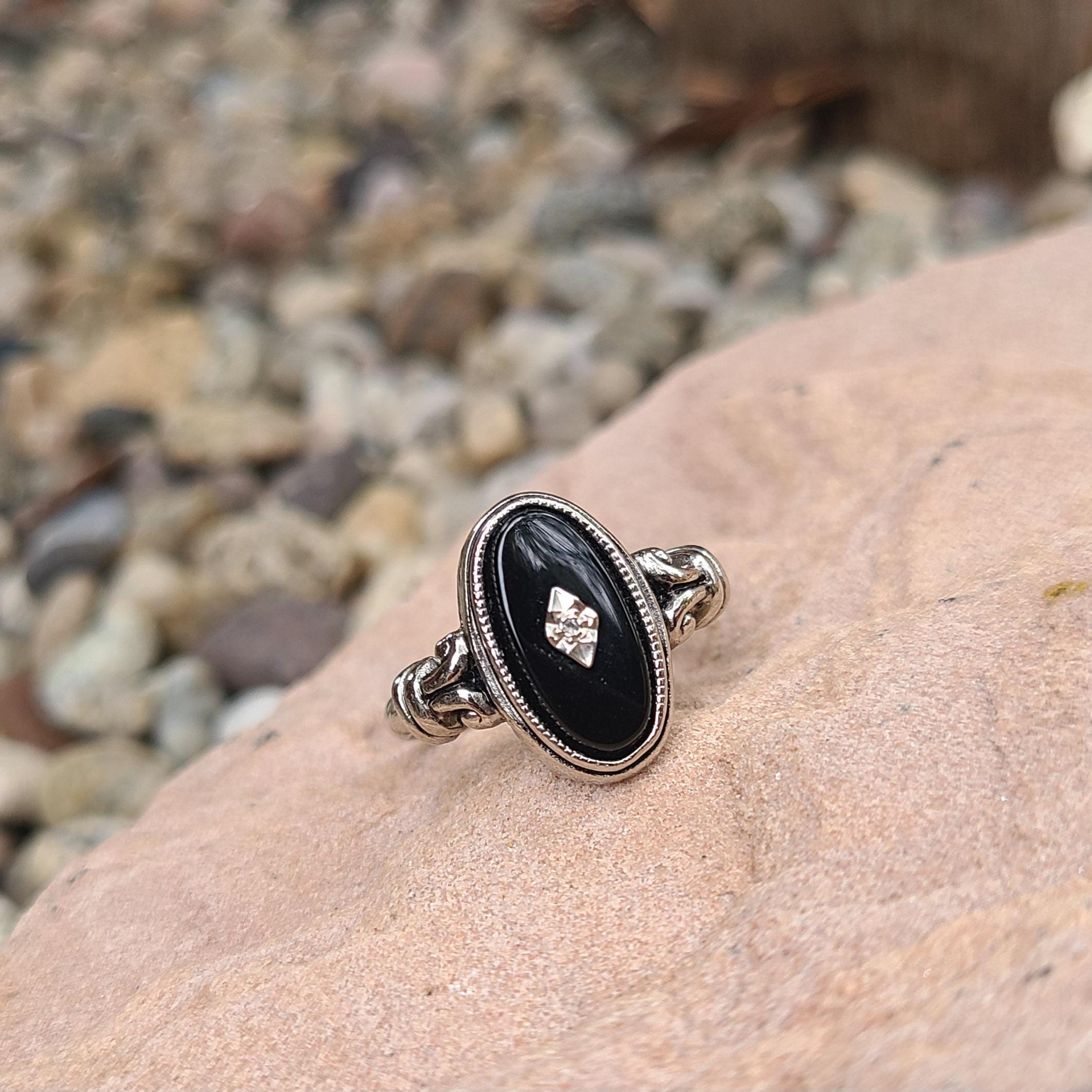 Damen Ring RHONA 26 Mm Schwarzer Onyx Gothic Schmuck