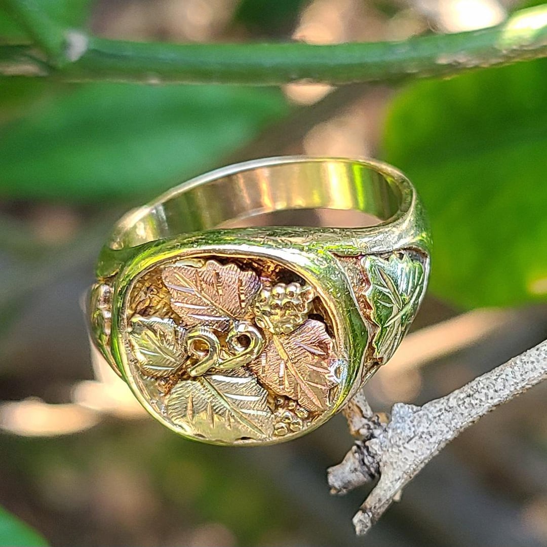 Vintage 12k 10k Black Hills Gold Circular Statement Ring, Gold