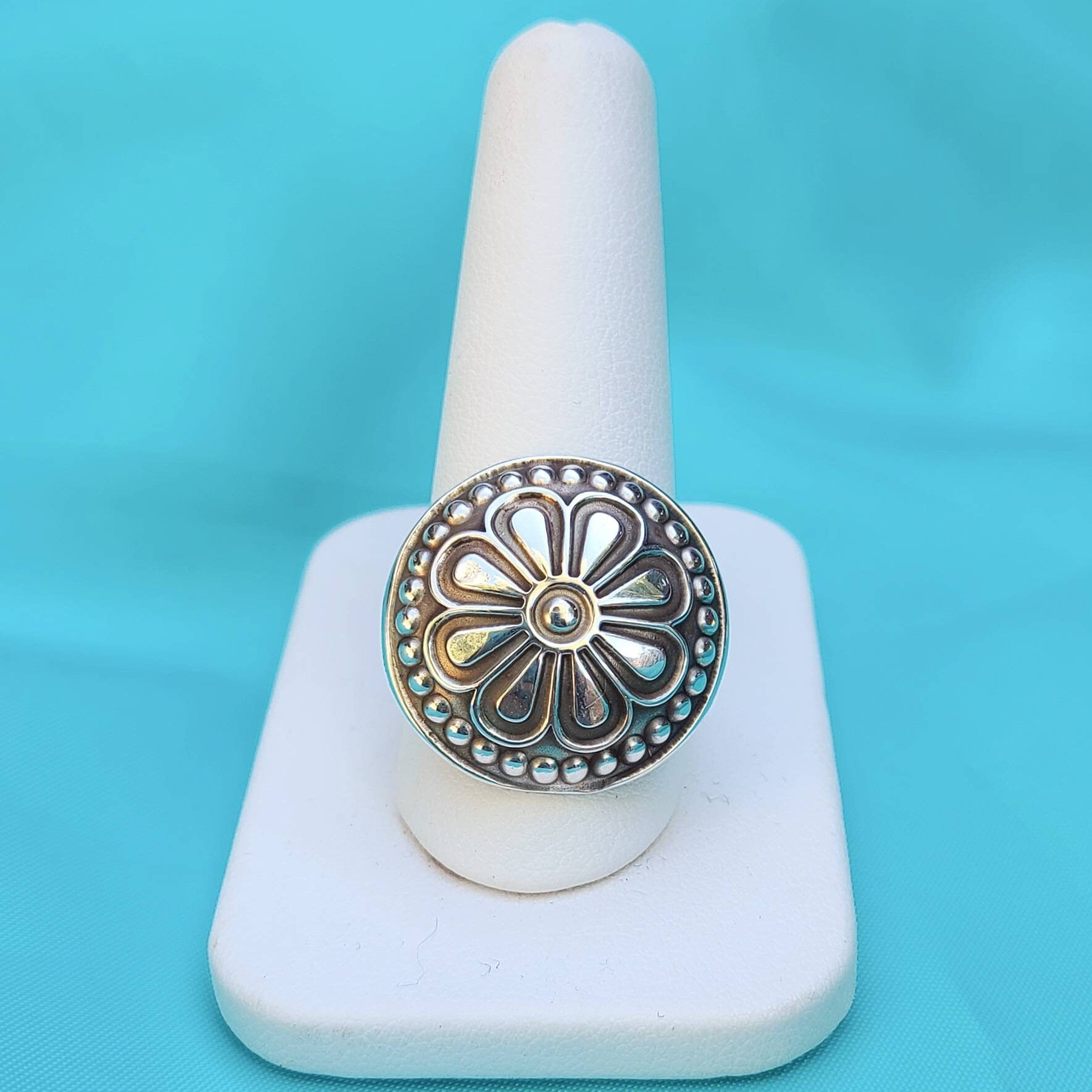 Sterling Silver Large Concho Flower Statement Ring Sterling Etsy