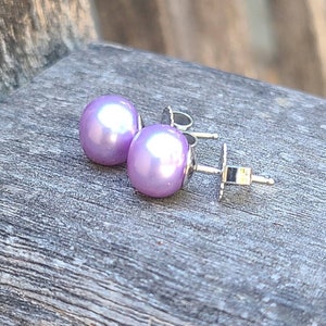 Genuine Natural Freshwater Pearl Sterling Silver Stud Earrings, Purple Pearl Sterling Earrings, Pearl Stud Earrings