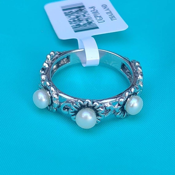 Freshwater Pearl 925 CJF Sterling Silver Floral R… - image 1