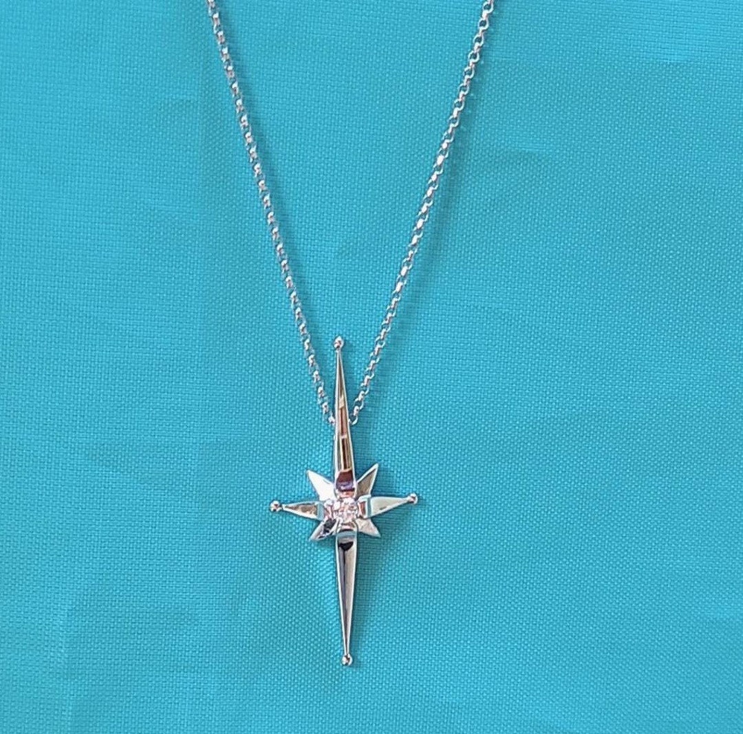 14k White Gold Diamond North Star Pendant Necklace, Diamond Pendant