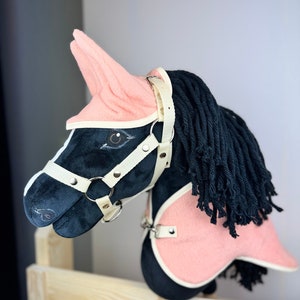 A3 / A4 Hobby Horse set. Salmon. Ear bonnet and blanket with optional halter or bridle. No hobby horse is included.