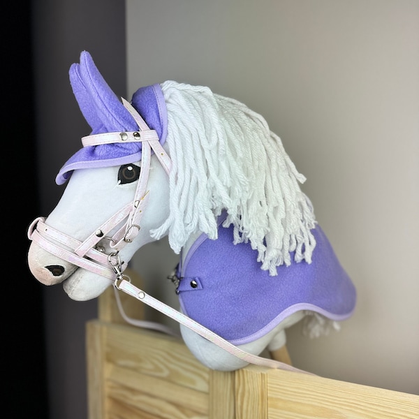 A3 / A4 Hobby Horse set. Lavender. Ear bonnet and blanket with optional halter or bridle. No hobby horse is included.