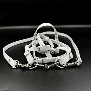 Superb leather bridle with reins and realistic bit for an A4 / A3 hobby horse. White.