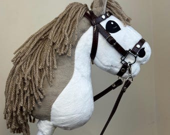 Baby Hobby Horse With Detachable Stick. A5 Pinto Mouse Gray and