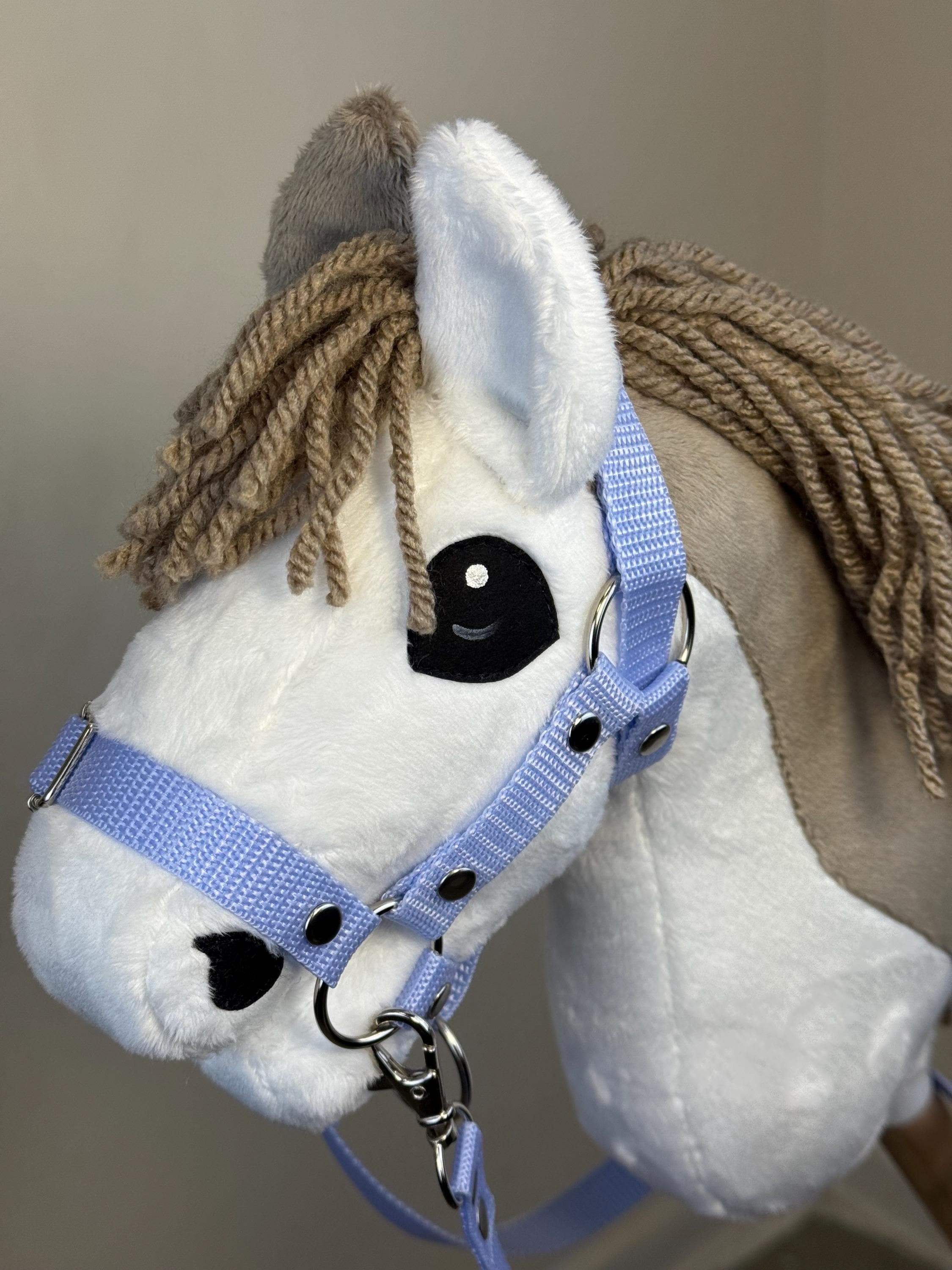 Baby Hobby Horse With Detachable Stick. A5 Pinto Mouse Gray and