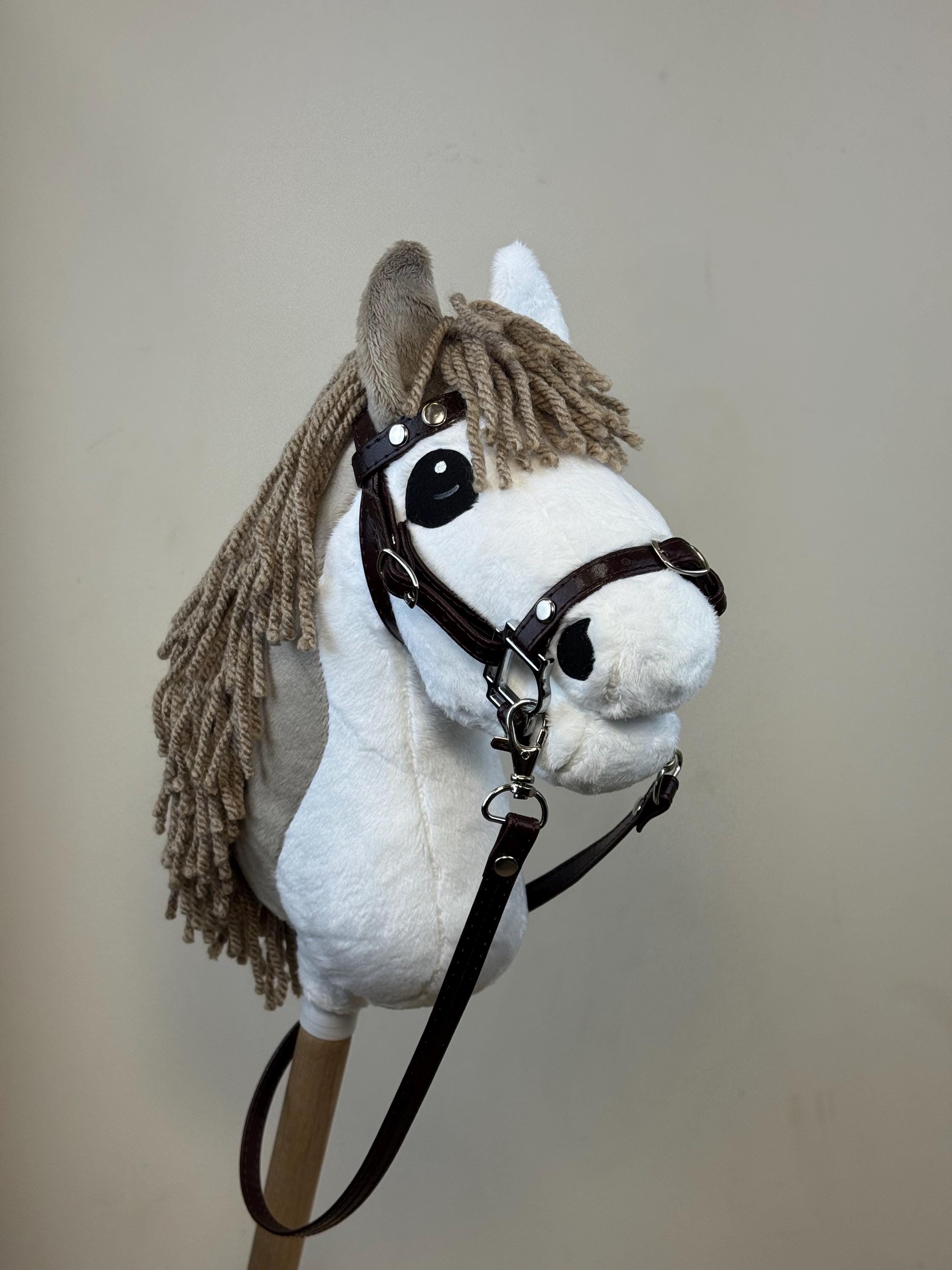Baby Hobby Horse With Detachable Stick. A5 Pinto Mouse Gray and