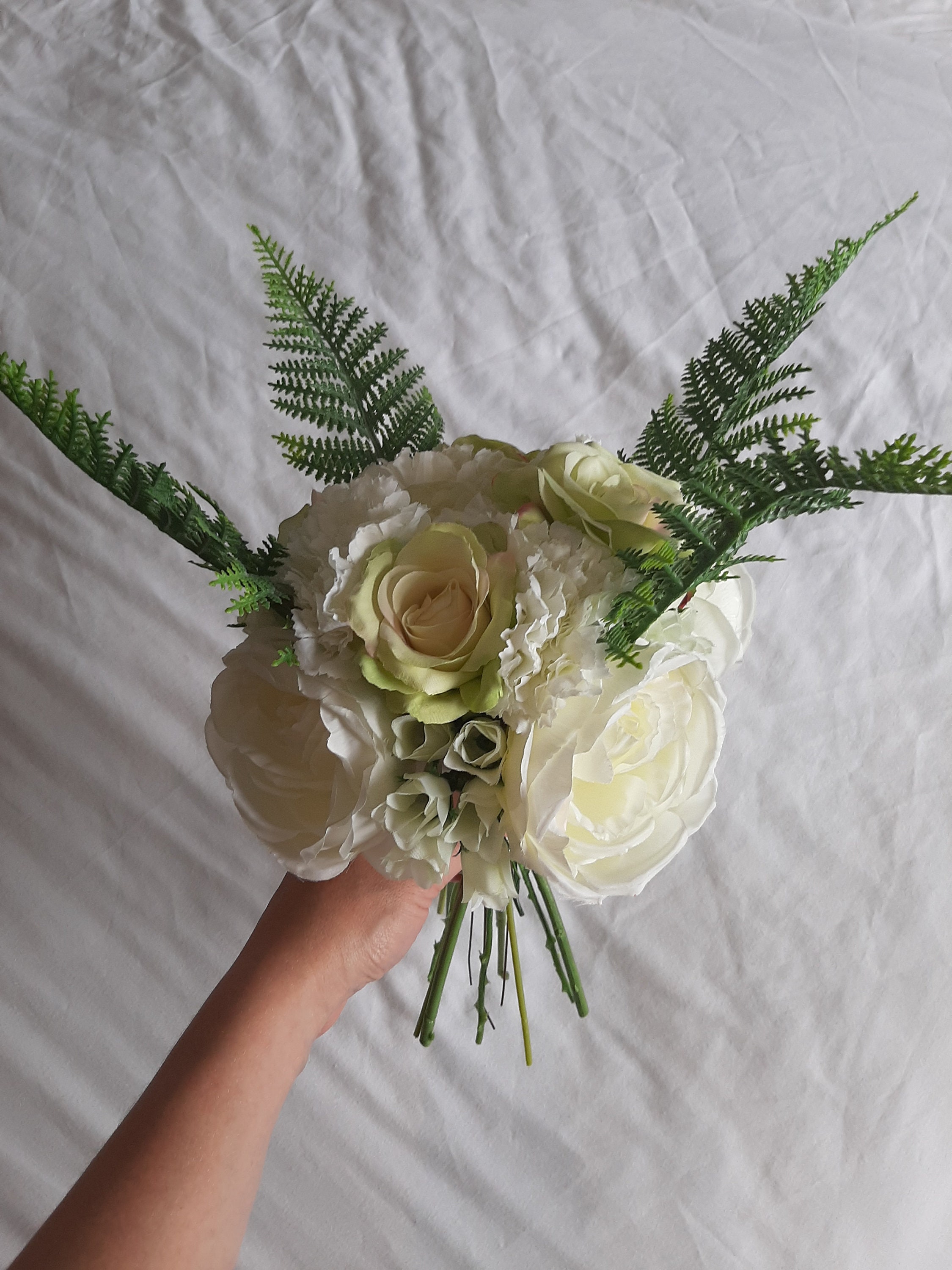 Ivory and Green Silk Flower Bouquet Etsy