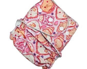 Hybrid Fitted One Size Cloth Diaper -Kitty Breakfast