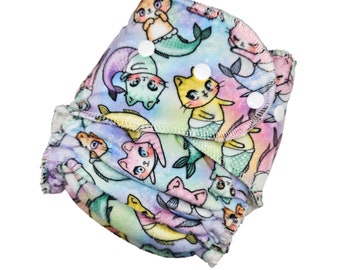 Hybrid Fitted One Size Cloth Diaper - Mermaid Kittens