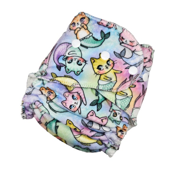 Hybrid Fitted One Size Cloth Diaper - Mermaid Kittens