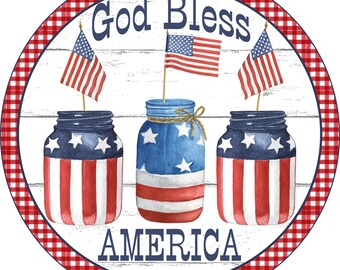 God Bless America, American Patriotic Sign, Wreath Attachment, Wreath Center