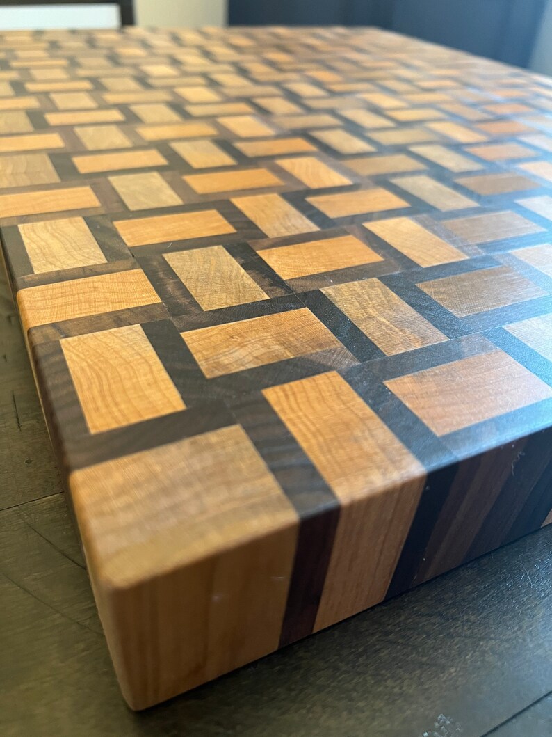 Extra Large 3D End Grain Cutting Board Hard Maple and Walnut Basket