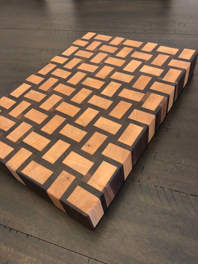Extra Large 3D End Grain Cutting Board Hard Maple and Walnut Basket