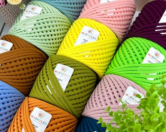 7-9 mm cotton soft chunky yarn for crochet, Knitting macrame tshirt yarn as gift for crocheter, Ribbon fabric bulky yarn for crochet bags