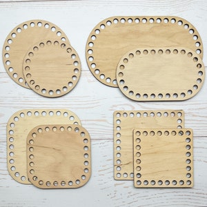 Bases de madera redondas cuadradas ovaladas para cestas de crochet, fondos de cestas de madera, base de madera para crochet, base de madera redondeada 8 cm - 25 cm