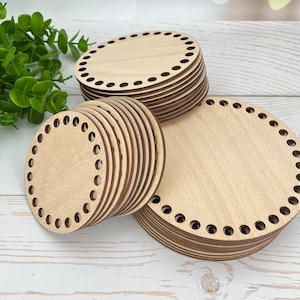 10 piezas de bases redondas de madera para cestas de crochet, base para cestas redondas de crochet, base de madera contrachapada para crochet, base de cesta redonda con agujeros