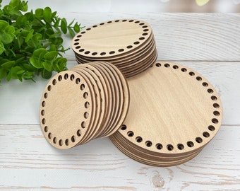 10 pcs round wooden bottoms for crochet basket, base for crochet round basket, plywood base for crocheting, round basket floor with holes