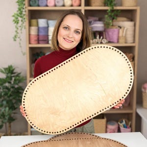 Base ovale per cestino in legno all'uncinetto: fondo grande con cordino da 9 mm, fori personalizzabili da 12 mm