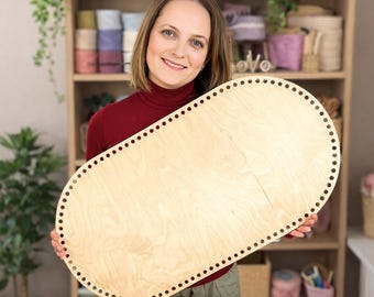 Oval Wooden Crochet Basket Base: Big 9 mm Cord Bottom Customizable 12mm Holes