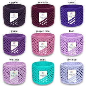 violet skeins of knitted yarn